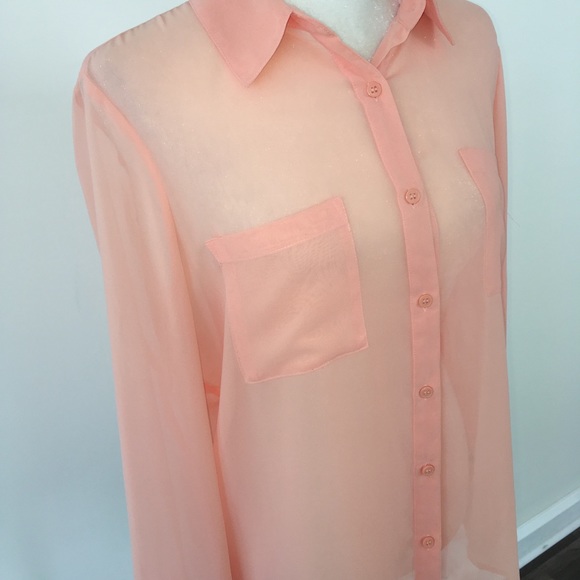 Peach Chiffon Button Down Blouse - Picture 4 of 4
